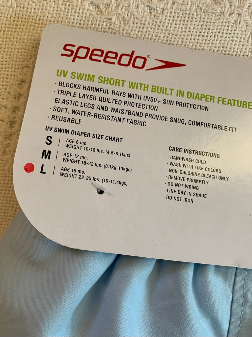 Speedo Light Blue Toddler 18 Mo. UV Swim Trunks with Built In Diaper